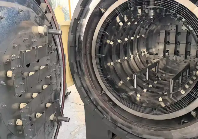 Molybdenum heating elements within the RHVB-446H furnace chamber ensuring 1300°C high-vacuum brazing stability