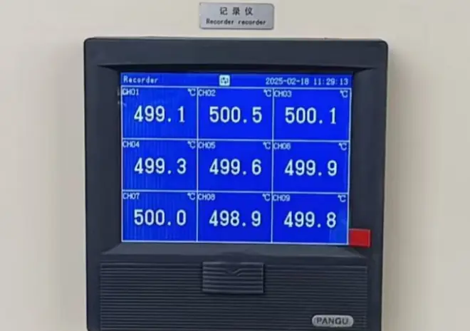 SIMUWU vacuum aluminum brazing furnace temperature uniformity field test at 500°C showing precise thermal control for aluminum alloy components