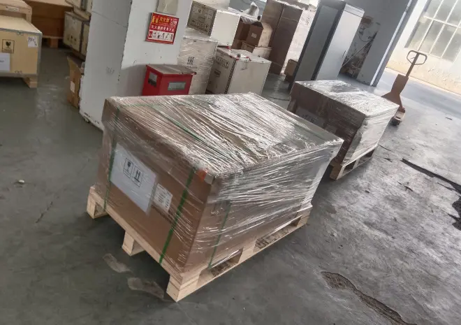 Vacuum furnace precision components secured in solid-wood crates to eliminate vibration-induced damage during transit