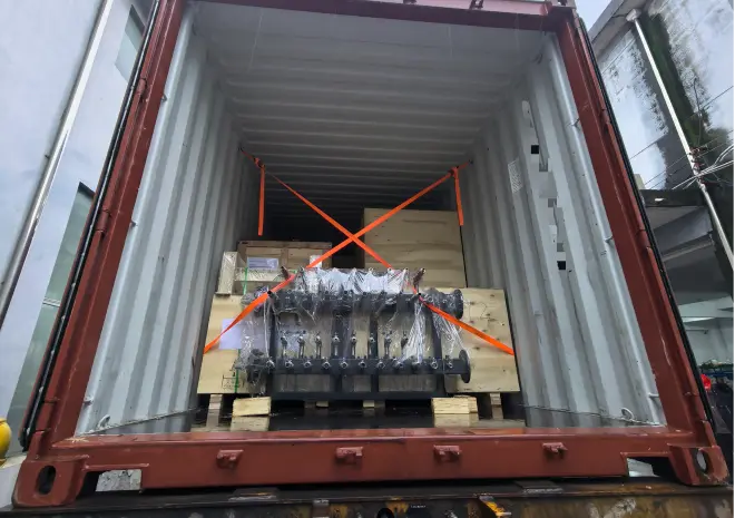 Packaged vacuum furnace components loaded on truck for international shipment to Korea.